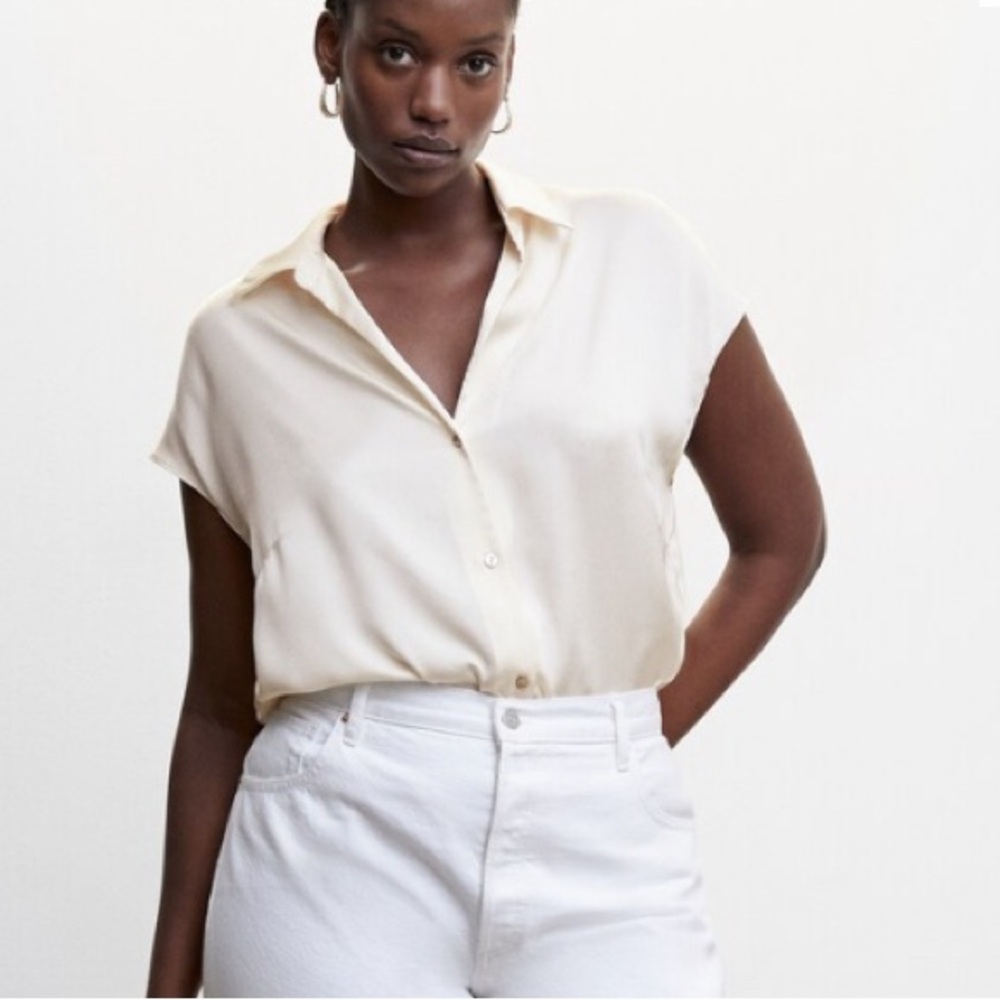 Mango Short Sleeve Satin Shirt